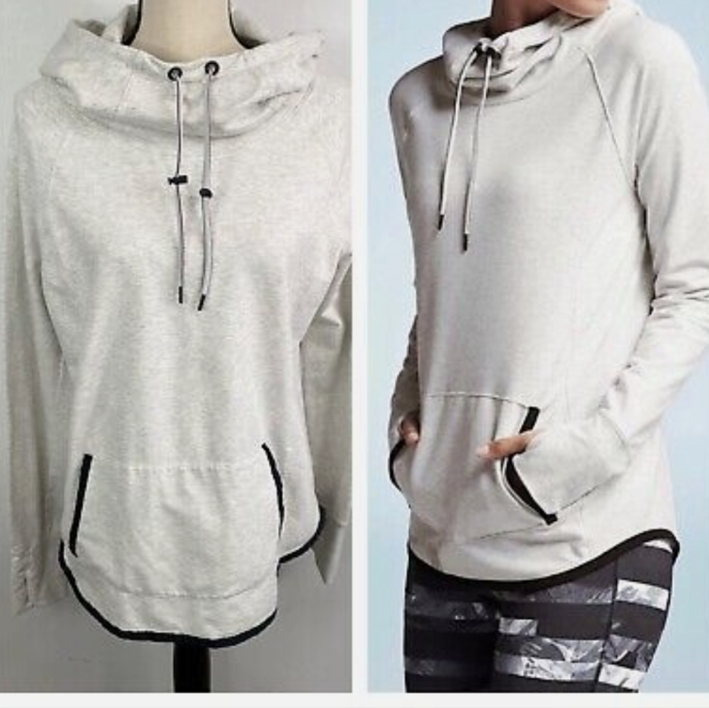Athleta Sentry Hoodie Pullover White Trimmed Yoga Sweater